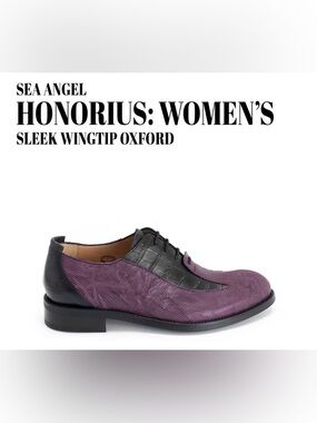 Fluevog NEARLY NEW Sea Angel Honorius purple/black wingtip Oxford -8.5 (fits 8)